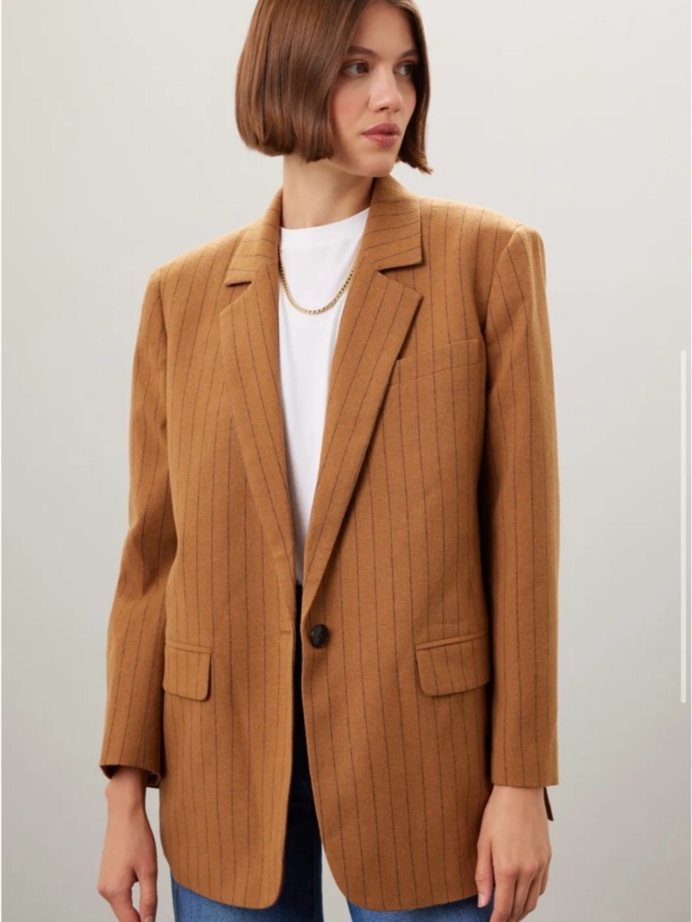Madewell Oversized Brown Pinstripe Wool Blend Blazer | Size 4